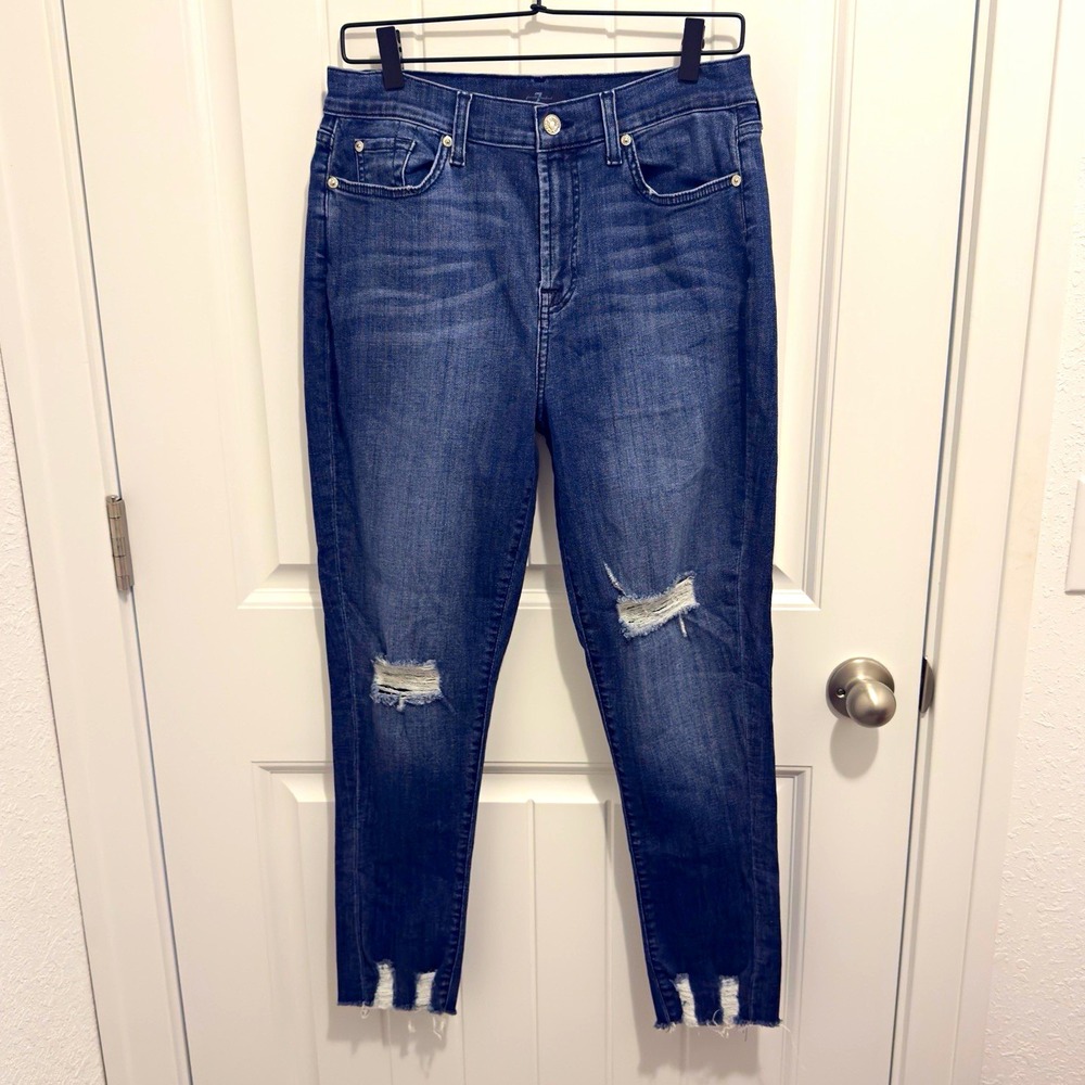 7 For All Mankind Women's High Rise Skinny Ankle Jeans Blue Medium Wash Sz 30